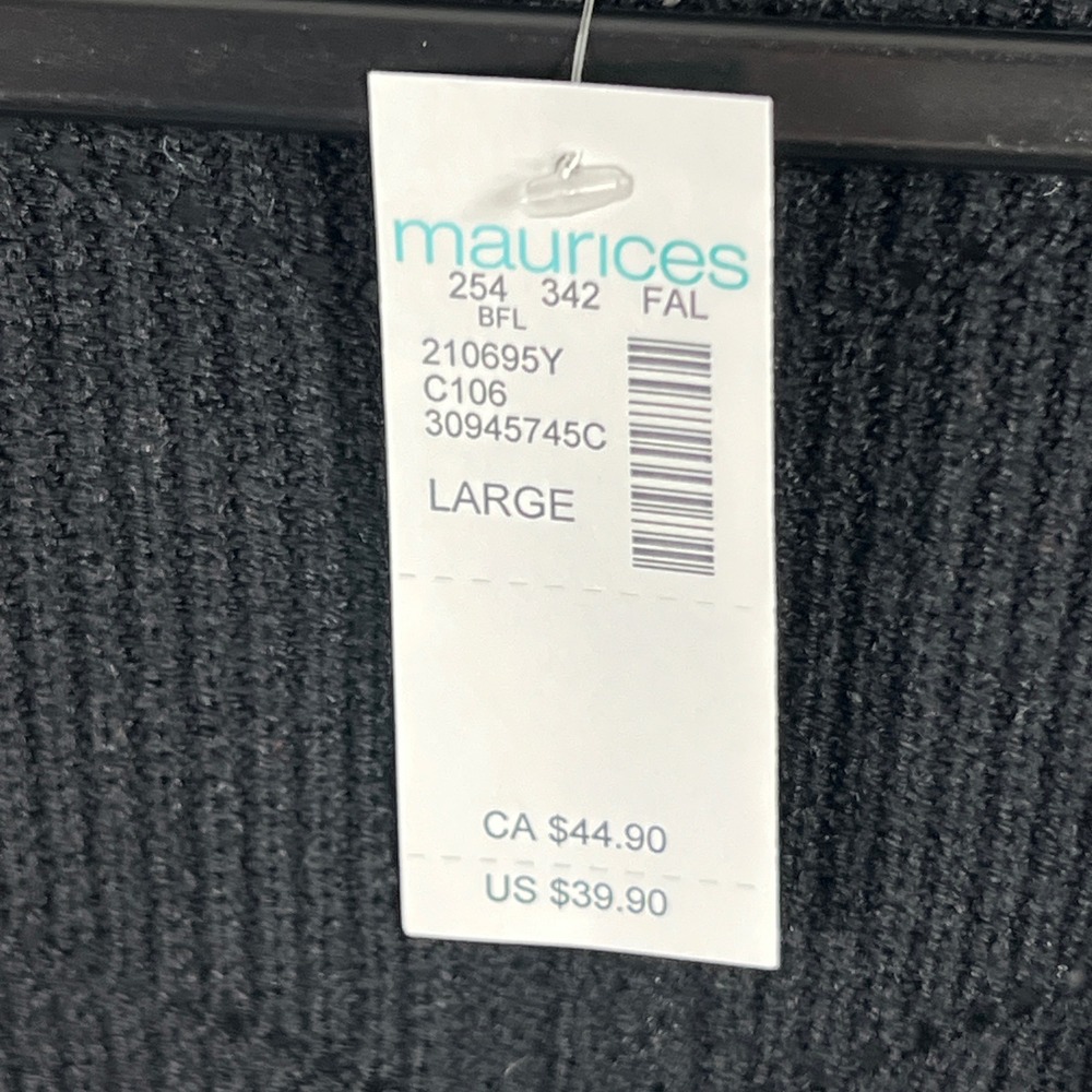 Maurices Black Open Front Cardigan Sweater Large NWT Longline Knit Pockets 1576 - Picture 3 of 8